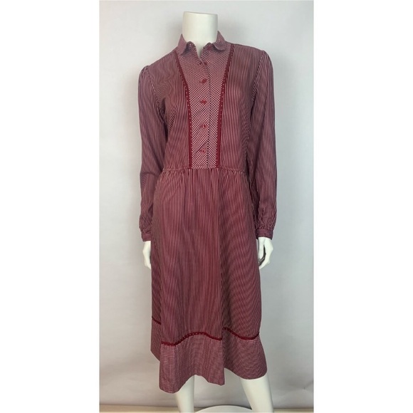 Vintage Dresses & Skirts - Vintage Lanz Dress Burgundy Stripe Midi Medium